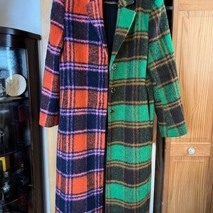 English Factory Multicolor Plaid Long Winter Trench Coat